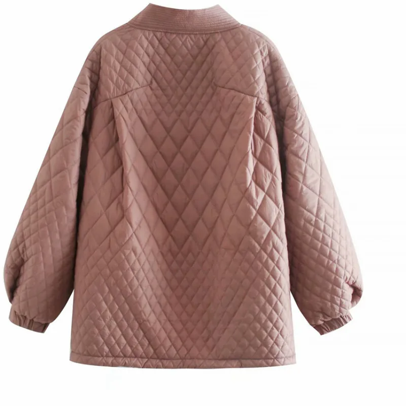 Women's Warm Elegant Jacket Women's Solid Color Oversized Parka Coat for Fall/winter 2023 V-neck Retro Check Button Pocket