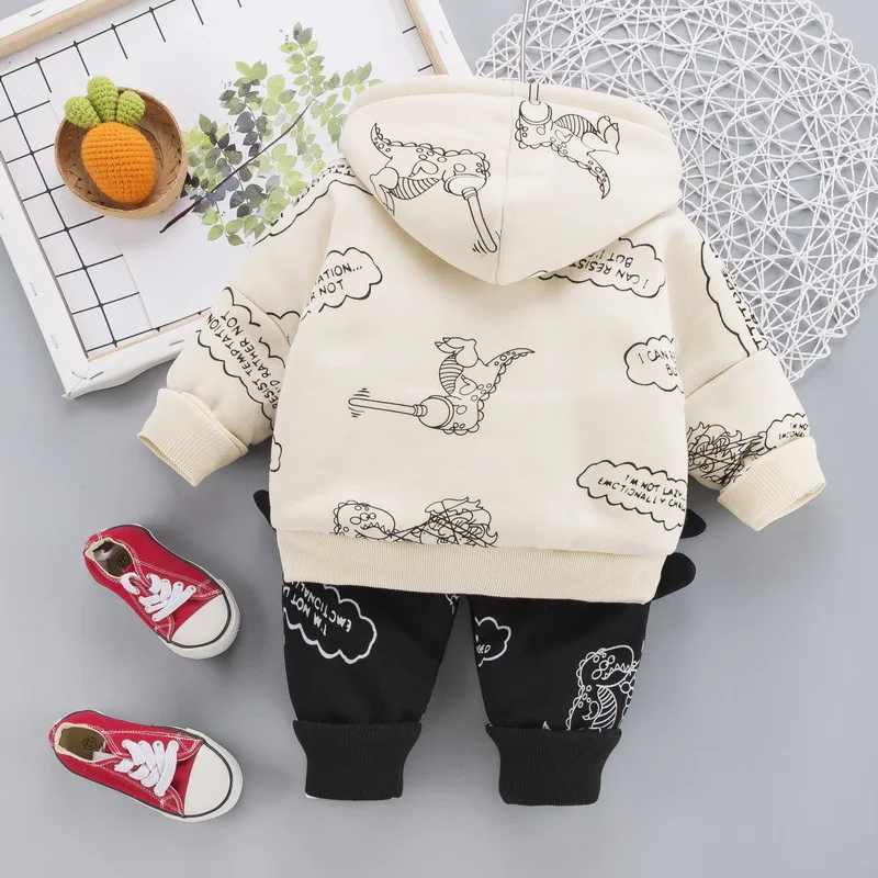 Traje de dinosaurio grueso para beb&eacute;, ropa infantil de dos piezas, oto&ntilde;o e invierno, novedad de 2021-2