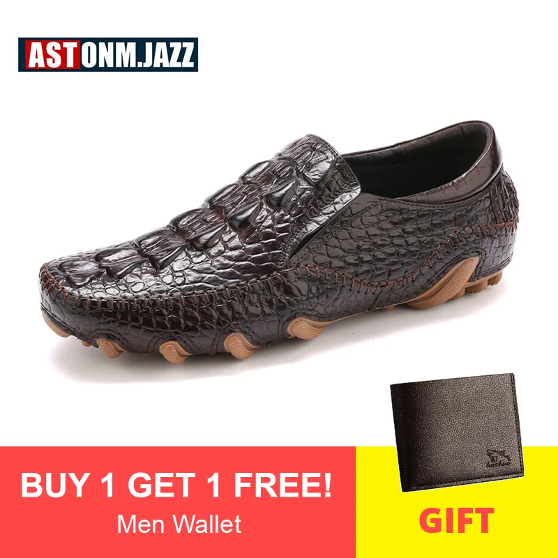 Мужские кожаные туфли-Осьминог без застежки лоферы из крокодиловой кожи деловые