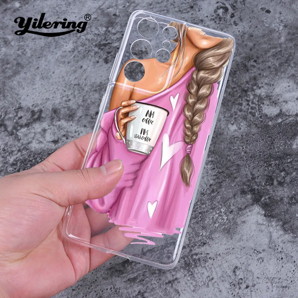 Fashion Soft Transparent Coffee Girl High Heels Phone Case for Samsung Galaxy S22 S23 Ultra S21 S20 FE S21 Plus Ultra Phone Case