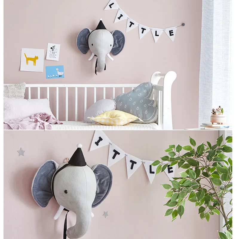 Плюшевая кукла с головой животного фламинго слон настенное крепление мягкие