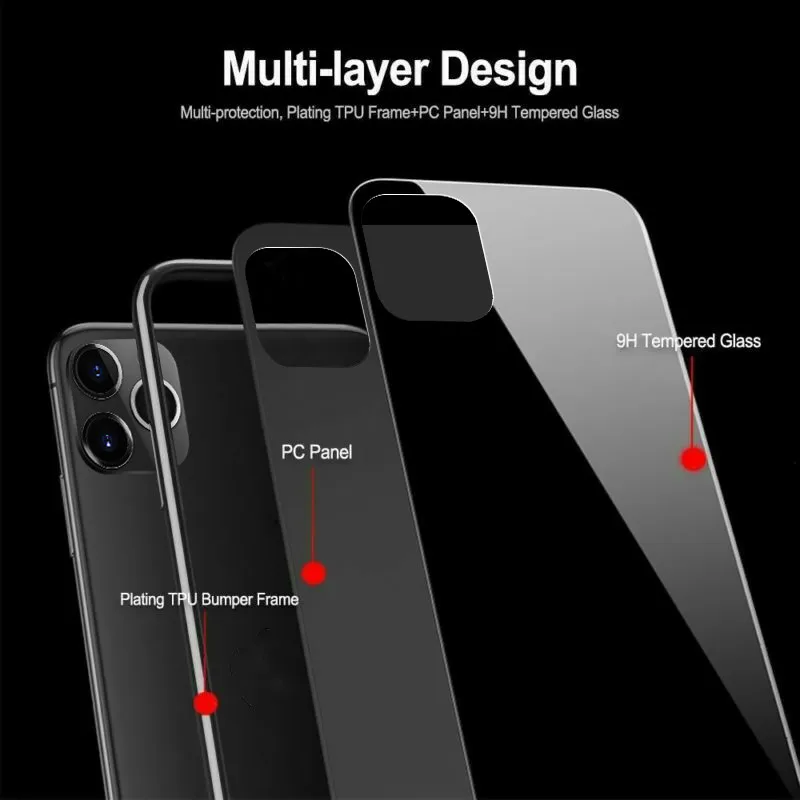Luxury Electroplated Glass Phone Case For iPhone XS MAX XR X 7 8 6 6s Plus Logo Plating Cover For iPhone 11 Pro Shockproof Case