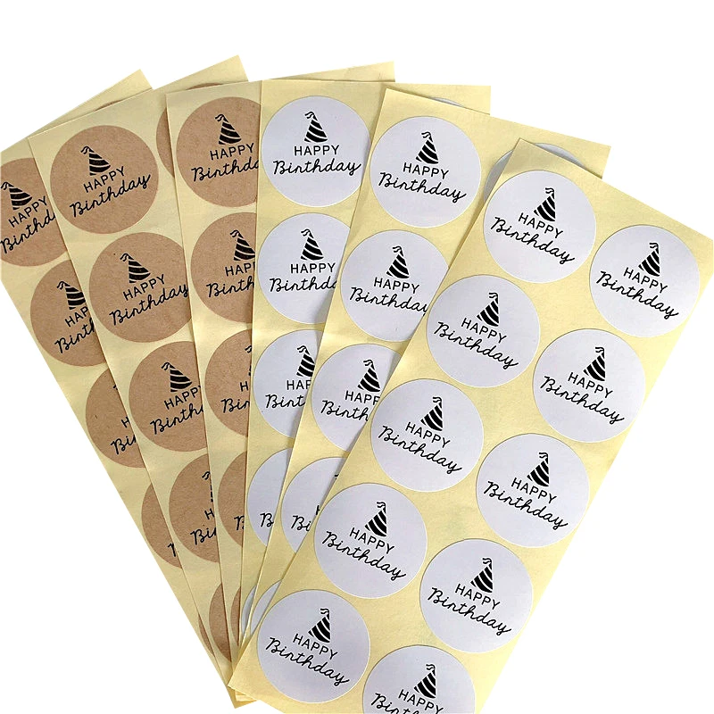

1000pcs/lot Happy Birthday Kraft Paper Sealing Birthday Party Decorative Sticker Birthday Hat Stickers Scrapbooking Wholesales