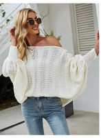 off shoulder pullover sweater women autumn winter 2021new batwing sleeve elegant knitted street solid sweaters female h255
