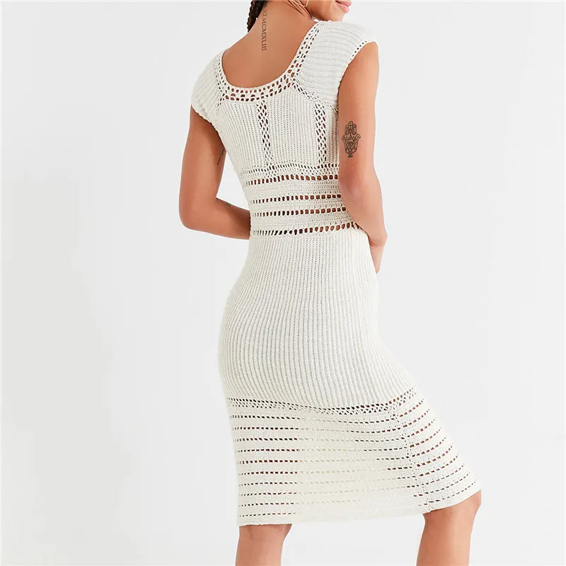 Трикотажное пляжное платье 2020 Пляжная накидка вязаная крючком Туника Пляжное