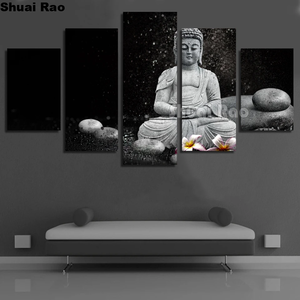 

Buddha Meditation Rain Pebble 5 Piece handcraft diy diamond painting pattern mosaic embroidery rhinestone wall art multi panel