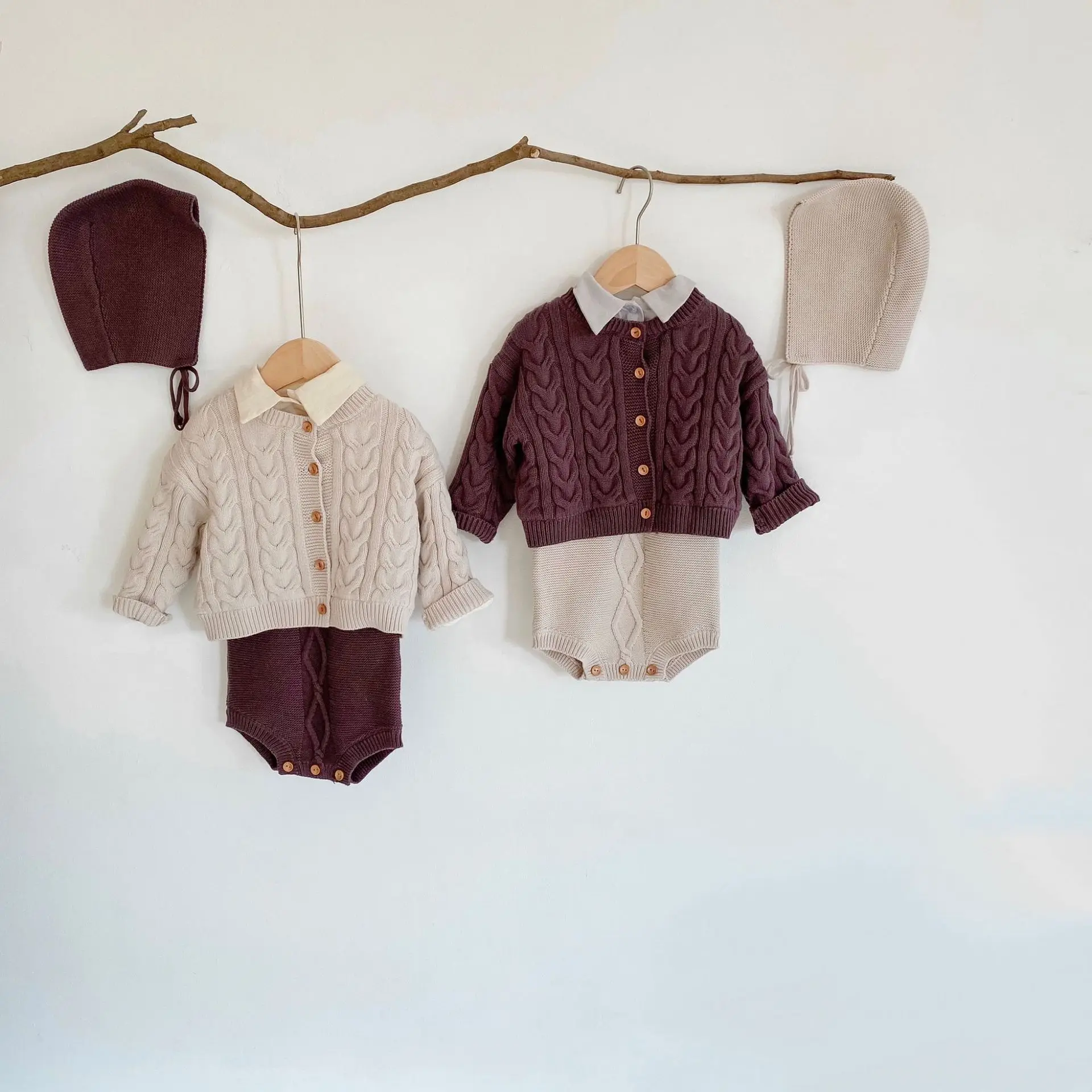 

Autumn and Winter Knitted Baby Clothes Set Newborn Fleece Baby Cardigan Romper Toddler Outfits