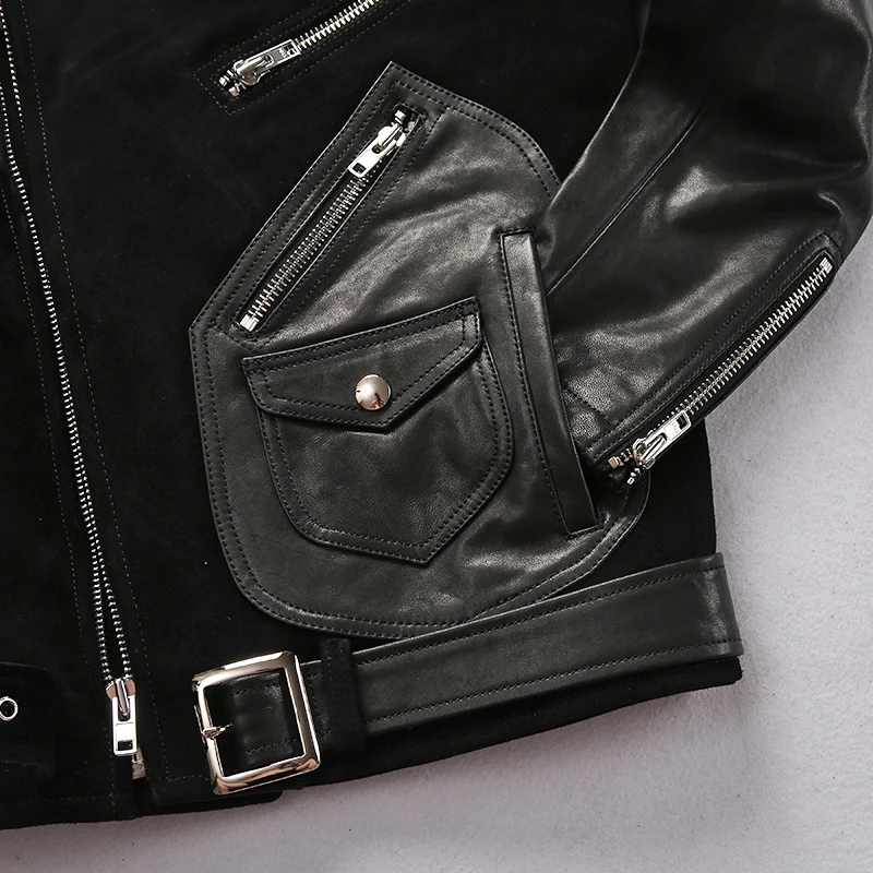 

Cow 2020 Men's Thick Heavy Black Genuine Leather Vintage Motorcycle Coat Large Size Autumn Winter Warm Jacket
