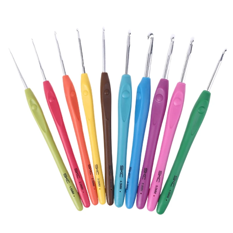 

10pcs Metal Crochet Hook TPR Handle Knitting Needles Sweater Scarves Yarn Weave Loom Tool DIY Crafts