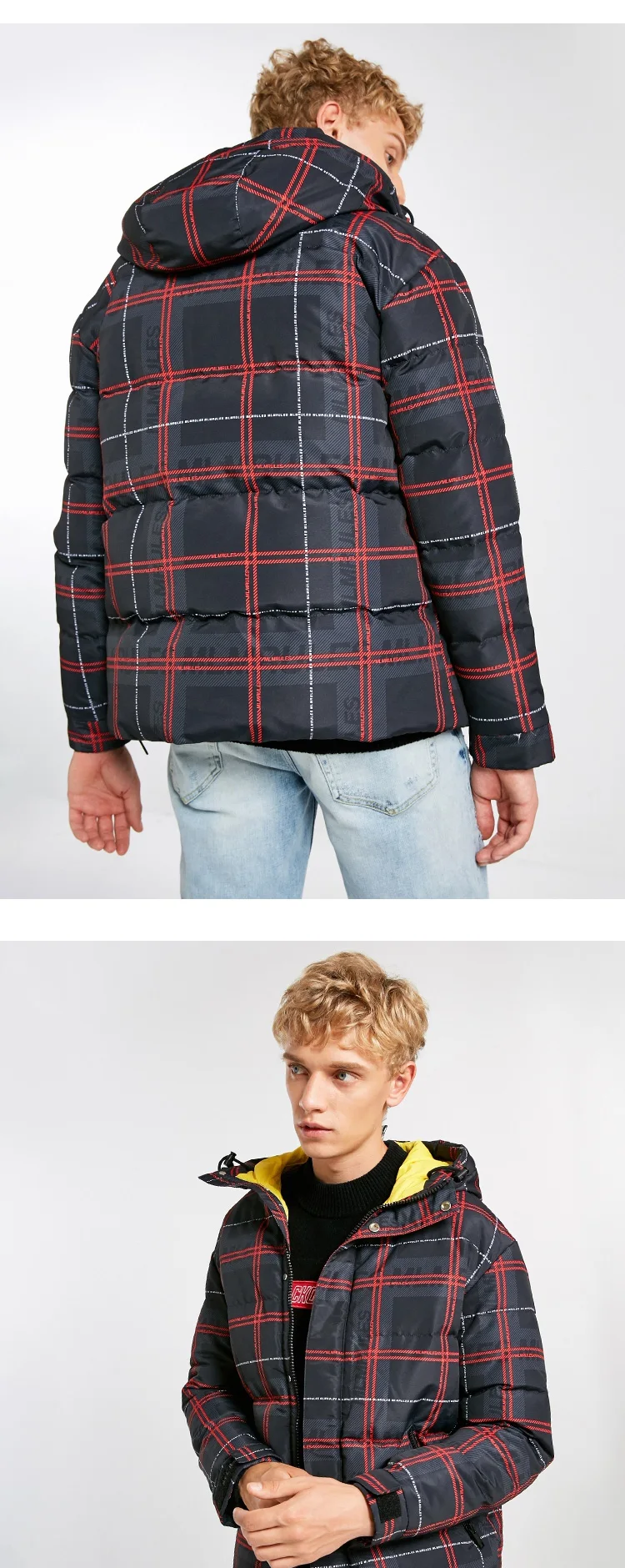 JackJones мужской зимний плед печатных теплый с капюшоном пуховик 218312534