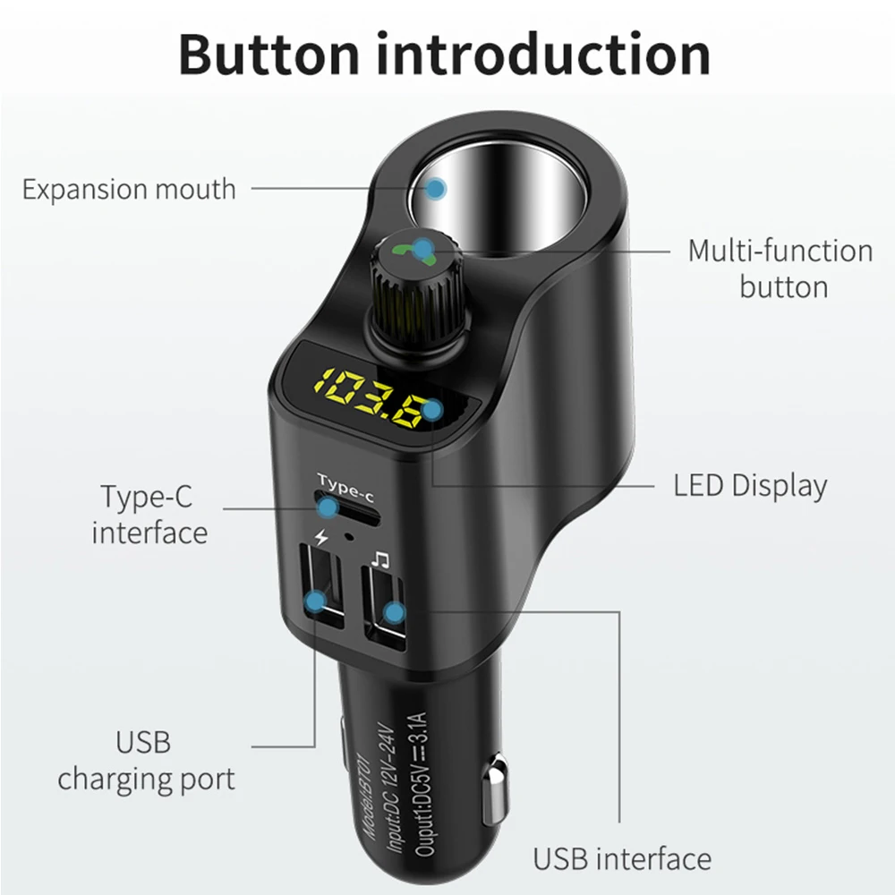 Bluetooth 5 0 FM передатчик автомобильный MP3 аудио плеер беспроводной Handsfree комплект