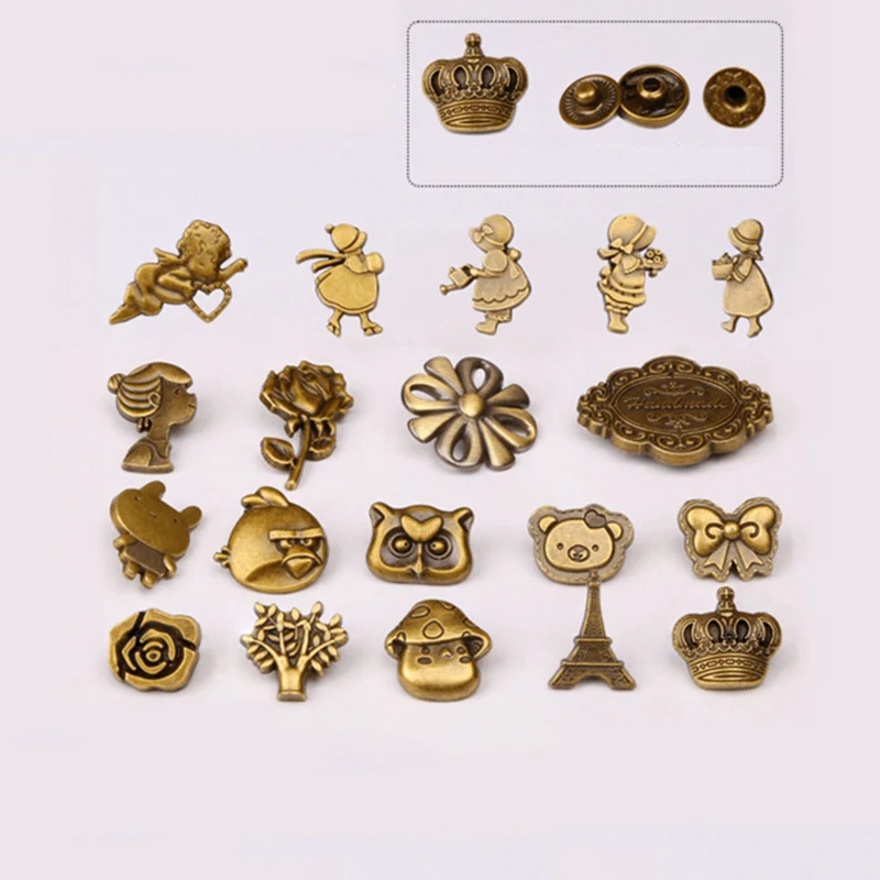 

10 Pieces Button DIY Leather Bag Part Alloy Snaps Decorative Buckle Cartoon Cloth Wallet Handmade Handbag Retro Part