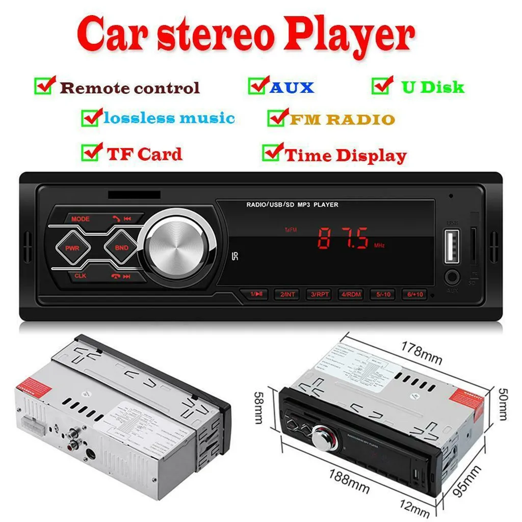 1 Din автомобильный стерео MP3 музыкальный плеер DC 12 В FM-радио AUX USB U-Disk карта Тип