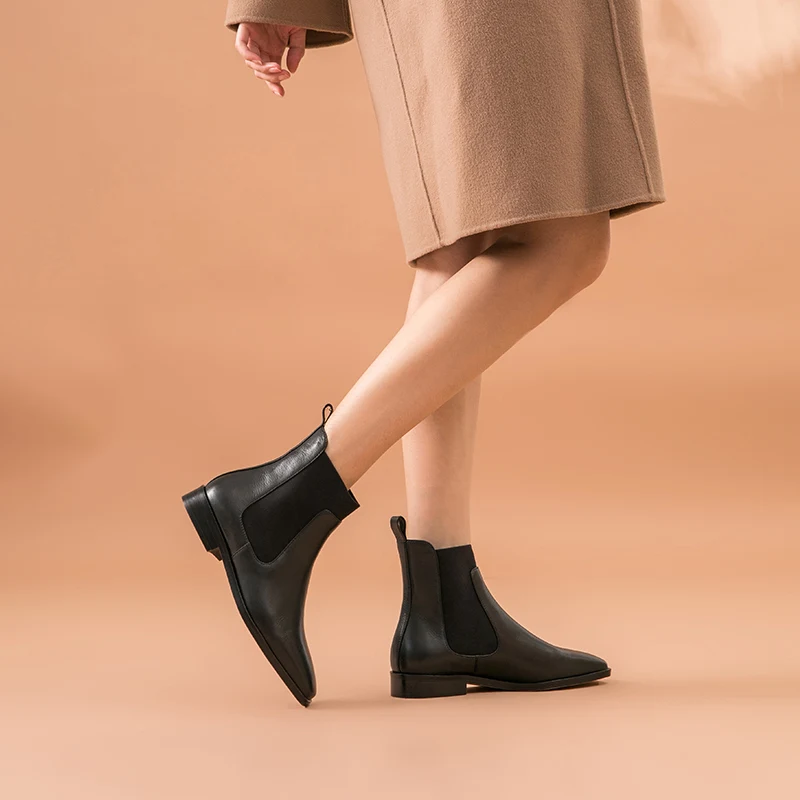 Ботильоны женские из телячьей кожи с квадратным носком на резинке|Женские