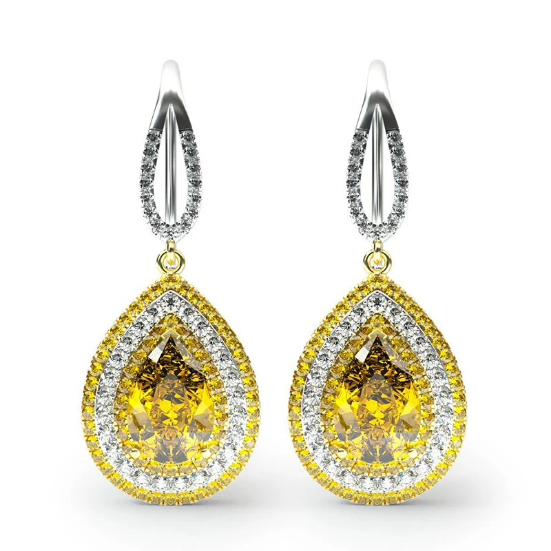 

PANSYSEN Luxury Big Gemstone Citrine Bridal Jewelry Set For Women Real 925 Sterling Silver Engagemen Necklace Earrings Ring Set