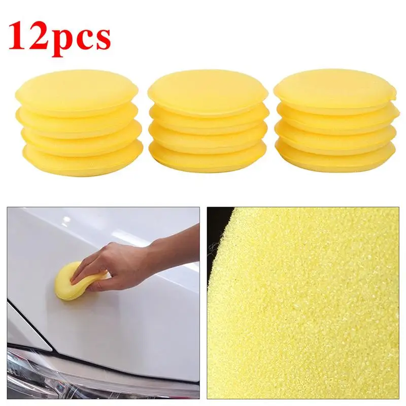 

12Pcs Car Waxing Polish Wax Foam Sponge Applicator Pads 10CM Yellow Cleaning Sponge Clean Washer Washing Tool Car Care