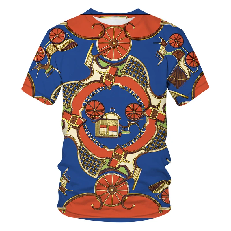

2021 Summer New Men's Retro T-shirt 3D Printing O-neck Fashion Golden Corolla Short-sleeved Casual Luxury Street Harajuku Shirt