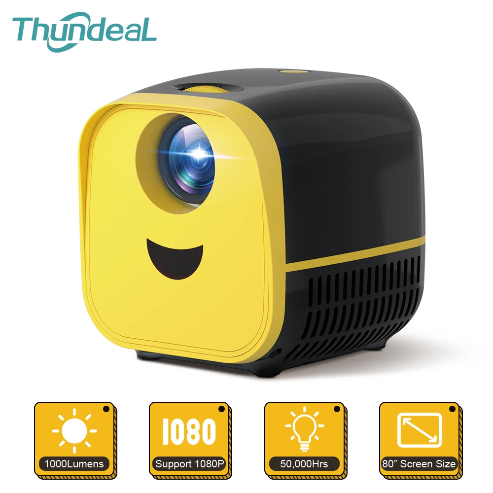 

Mini Projector L1 Supports 1080p Portable Projector 1000 lumen Home Media Player for Children Compatible With TV Stick, laptop