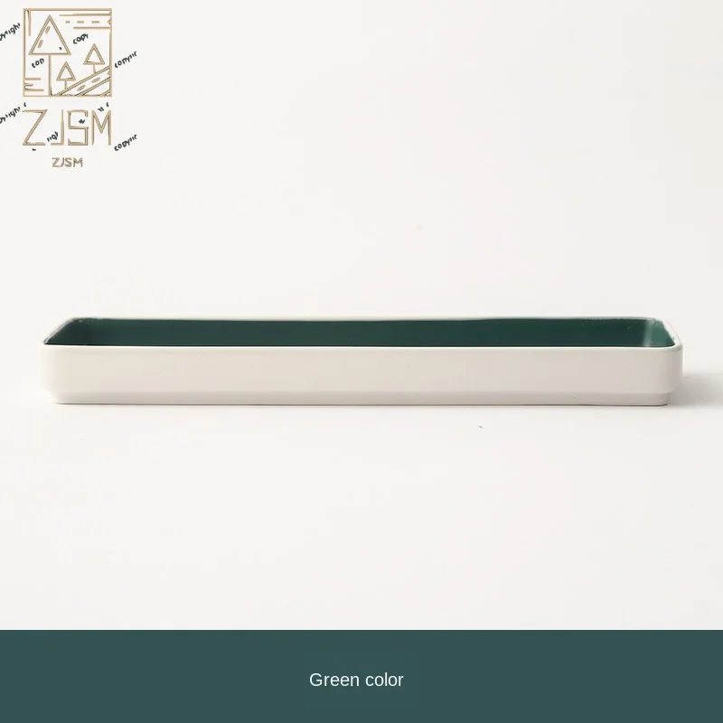 

Ceramic Sushi Plate Japanese Rectangular Plate Creative Simple Dumpling Plate Retro Nordic Style Long Plate Dessert Plate