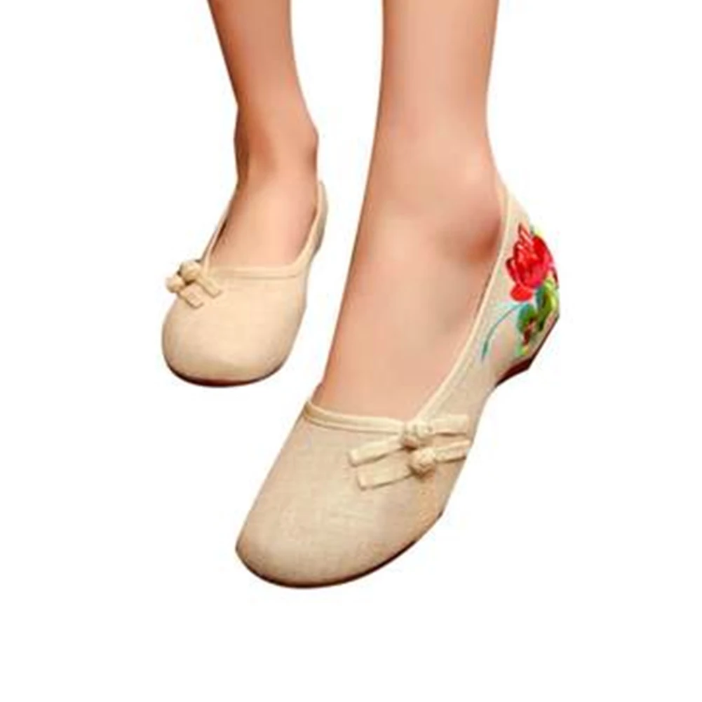 

2021 Handmade Women Vintage Comfortable Embroidered Canvas Ballet Flats Ladies Comfortable Chinese Ballerinas Embroidery Shoes