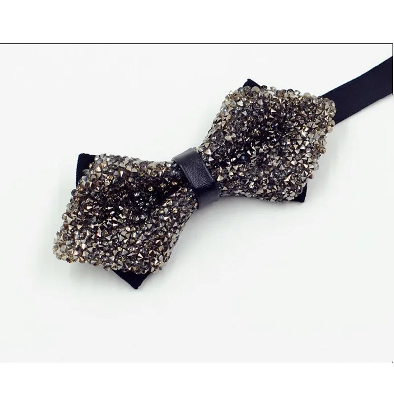 Роскошный Алмазный галстук бабочка черного цвета для мужчин стразы воротник