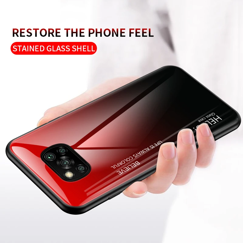 Case For Xiaomi Poco X3 Pro Back Cover Luxury Gradient Tempered Glass Phone Cases NFC | Мобильные телефоны и аксессуары