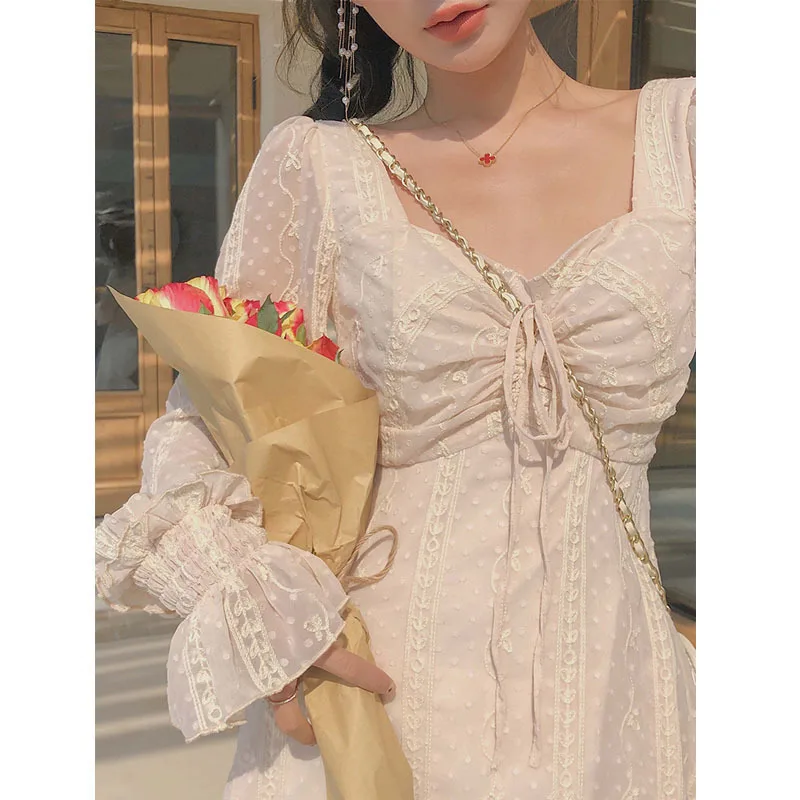

Vintage Solid Lace Midi Dress Sexy Party Club Vintage Strapless Long Sleeve Dresses Women Spring Autumn Casual Vestidos De Mujer