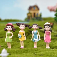 4pcs summer girl miniature figurine bonsai decor mini fairy garden cartoon statue resin cake ornament
