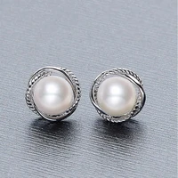 fashion elegant natural freshwater pearl cz stud earrings sterling silver 925 whitepinkpurple pearl jewelry for women gift