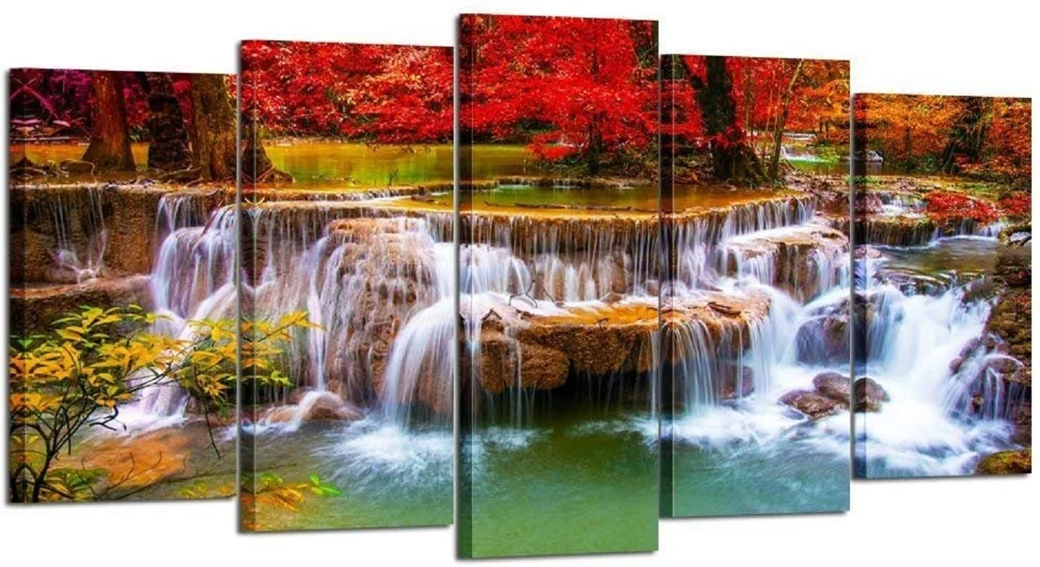 

No Framed Green Waterfall 5 piece Wall Art Canvas Print posters Modern Paintings Painting For Living Room Home Decor Pictures