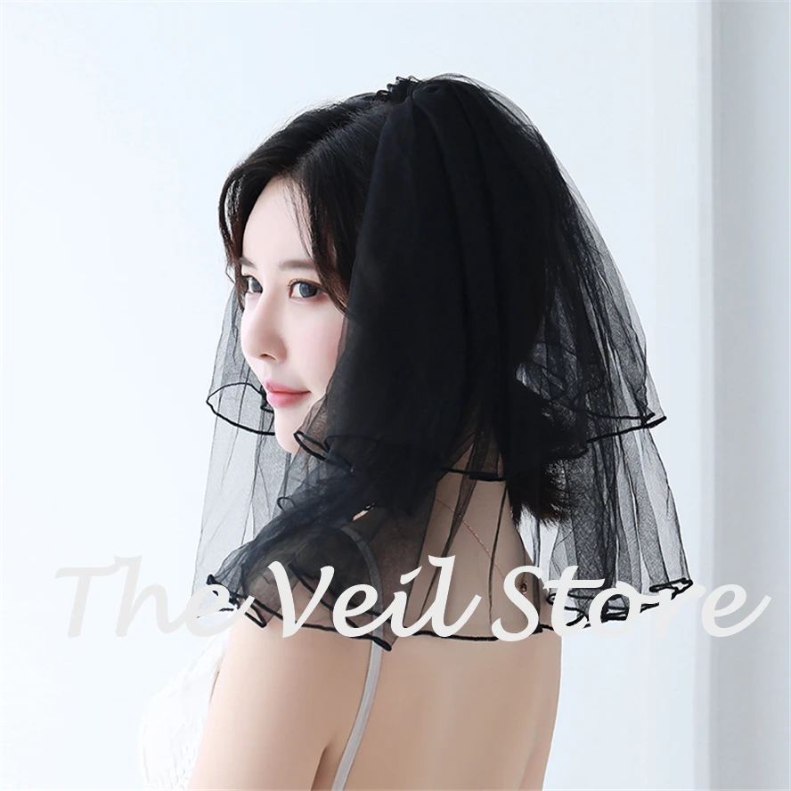 Фата свадебная короткая из тюля фата двухслойная с расческой для невесты черная