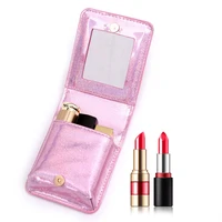creative laser makeup bag portable pu love embroidered lipstick mini cosmetic mirror cosmetic case