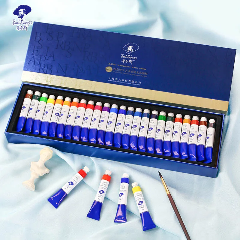 Paul Rubens Watercolor Paint Set Professional Acrylic High Purity Pigments Masters Grade 24 Colors 8ml Art Supplies for Artist
