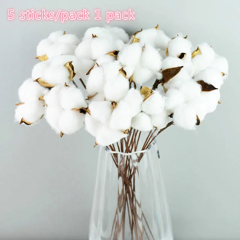 

5 sticks Home Decorative Artificial Floral Branch Wedding Bridesmaid Bouquet Decor Fake Flower Naturally Dried Cotton Flowers