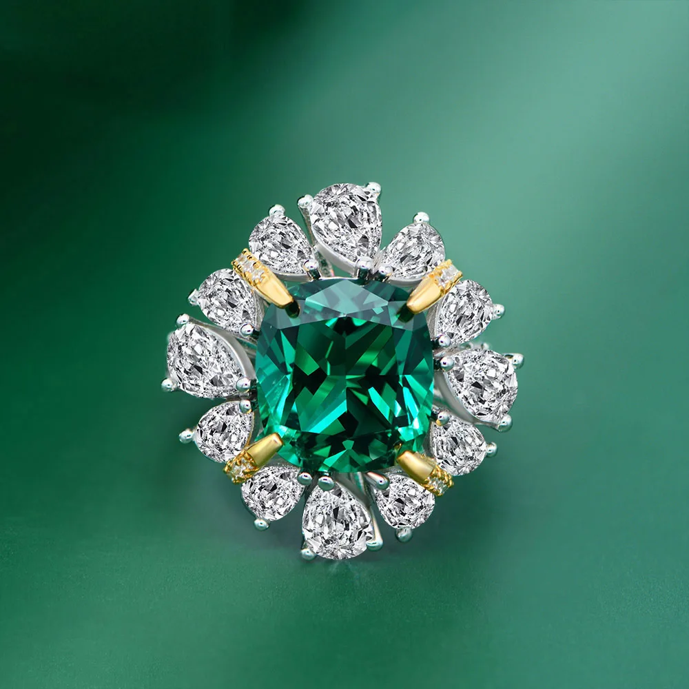 

S925 Sterling silver ring female retro style banquet birthday geometric green forest series ring