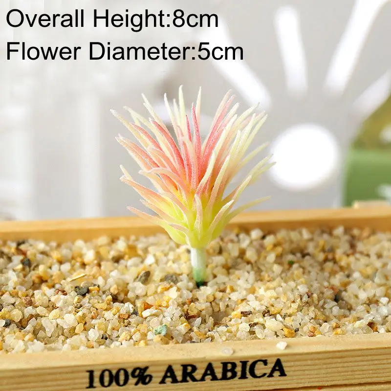 Зеленые и розовые флокированные искусственные растения 5x8 см суккуленты