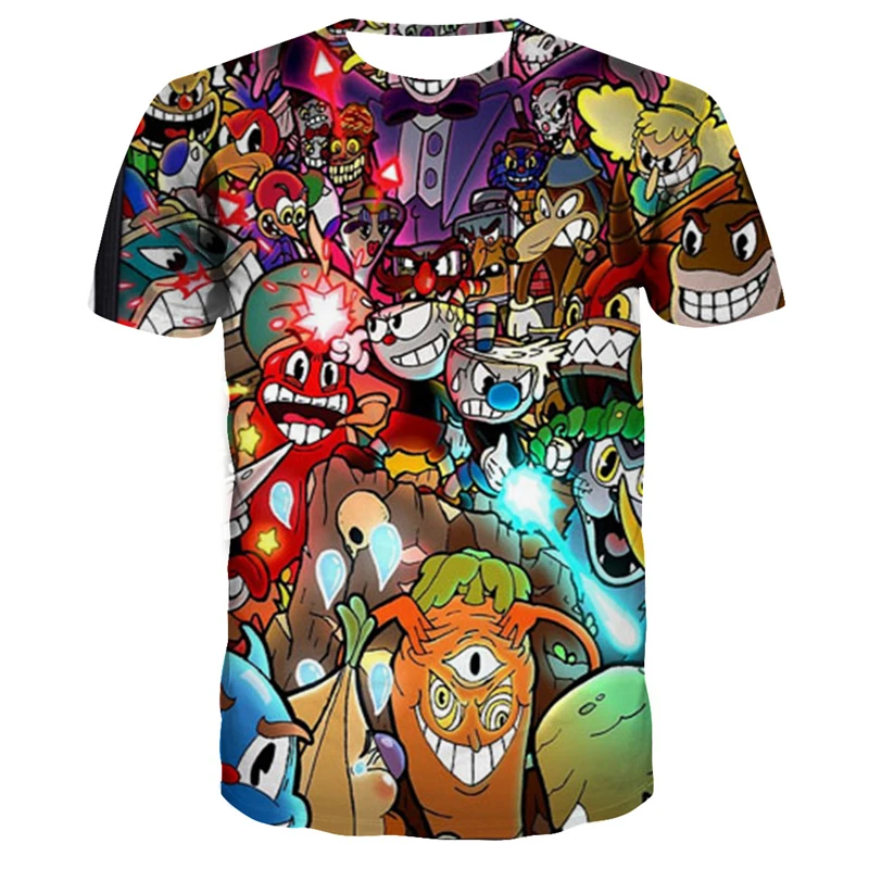 

Cuphead Mugman Tshirt O-Neck Kids Summer Short Sleeve Girls Clothes Tee Unisex Streetwear Fashion Child Costume