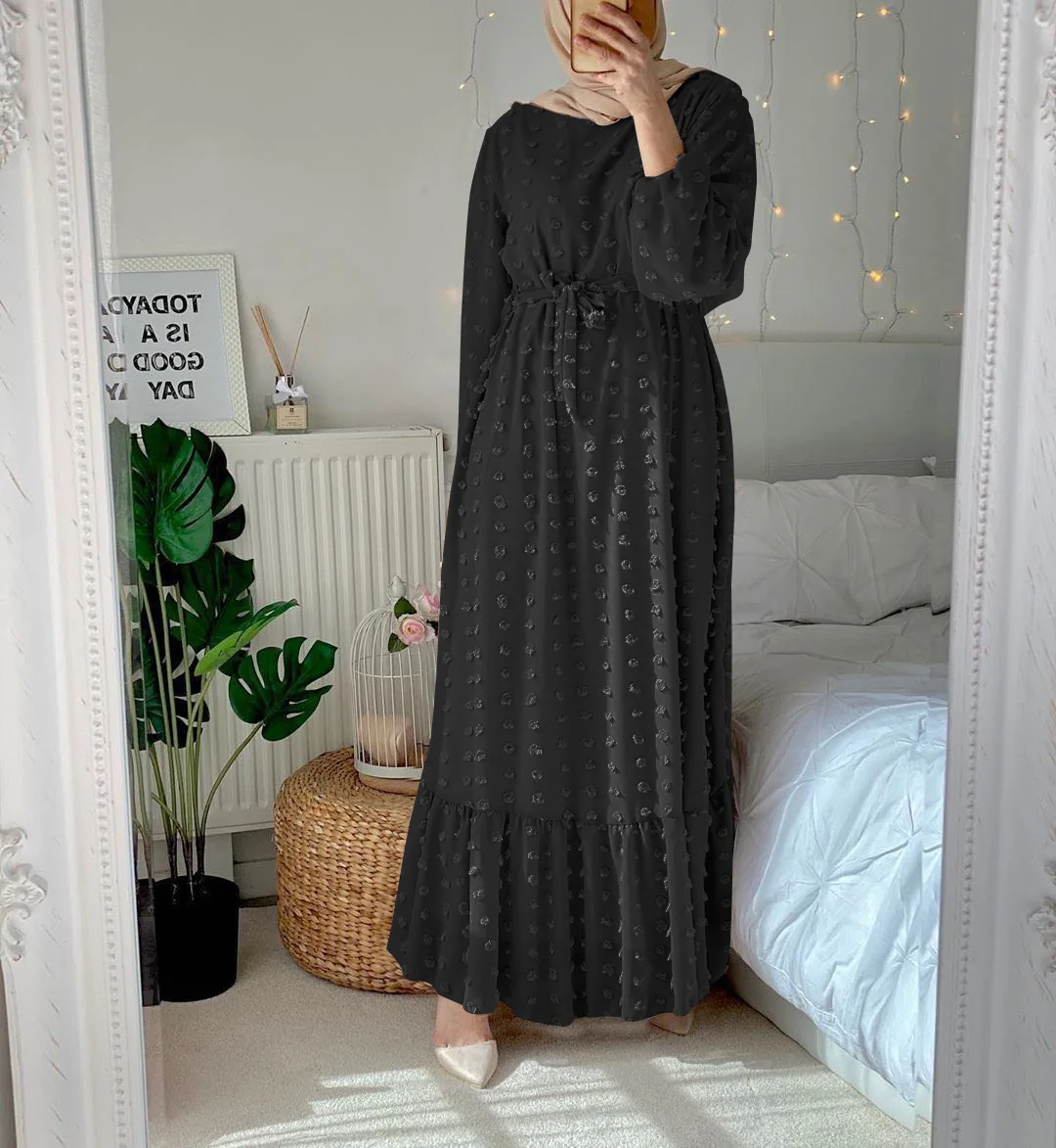 Muslim Fashion Abaya Turkey Moroccan kaftan Women's Dress Small Hair Ball Muslim Large Size Dress Prom Dresses Long Maxi Dress
