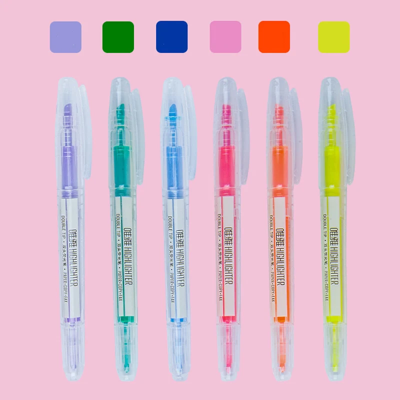 

6Pcs Creative Double Head High Capacity Multicolour Highlighter Hand Account Marker Pen Child Gift Resaltador Office Supplies