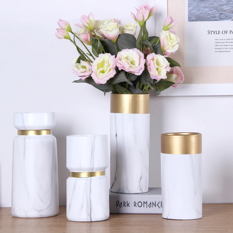

Creative Nordic Vase Decoration Living Room Ceramics Golden Rim Marble Modern Home Accessories Flower Vases For Homes