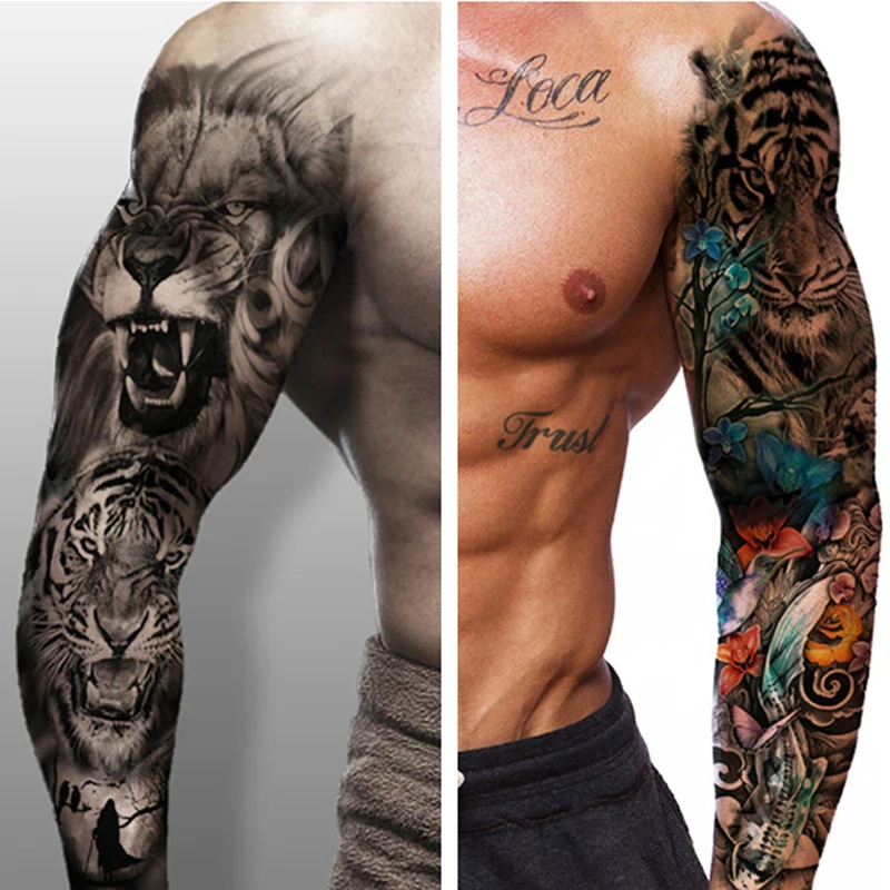 

Army Warrior Soldier Black Temporary Tattoo Stickers For Men Full Body Art Arm Sleeve Tattoo 48*17CM Large Waterproof Tatoo Girl