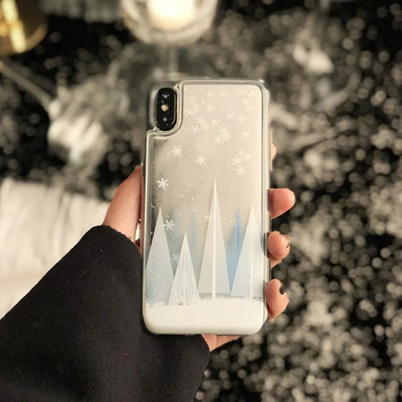 Модный Блестящий 3D чехол со снежинками рождественским кедром для iPhone 8, 7, 6, 6S Plus, динамичный жидкий зыбучий песок, твердый чехол для iPhone X, чехол