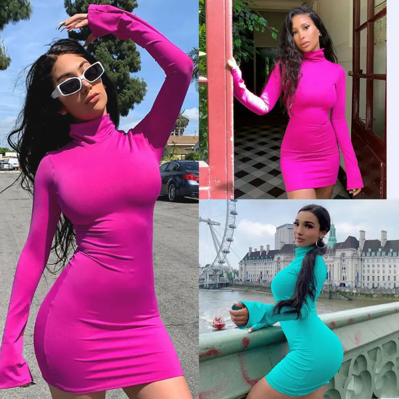 Осеннее модное женское сексуальное платье свитер с длинными рукавами однотонное