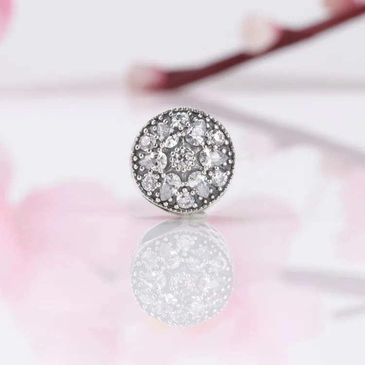 

Original 925 Sterling Silver Bead Golden Ice Crystal Diamond Snowflake Beads Fit Pandora Women Bracelet & Necklace Diy Jewelry