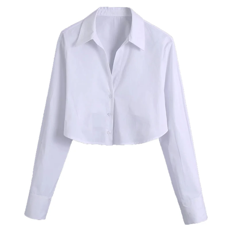 

Женский укороченный топ на пуговицах, с длинным рукавом и воротником