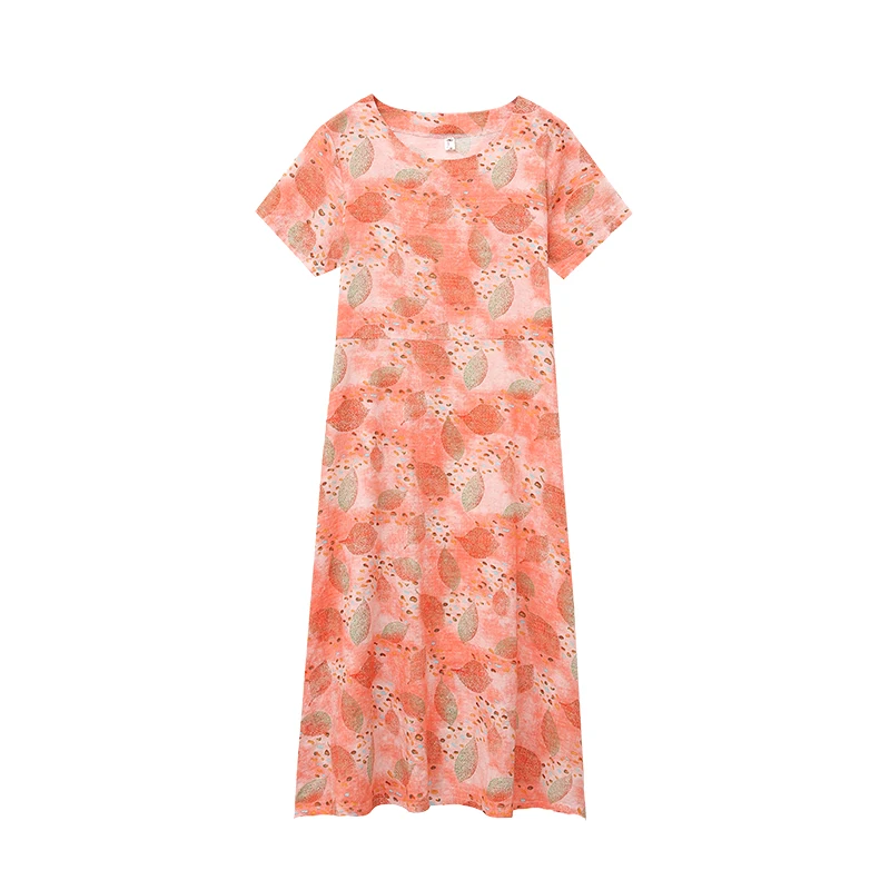 

COIGARSAM National Wind Cotton Linen Women dress Summer Print Short Sleeve O-Neck Dresses Red Blue 272