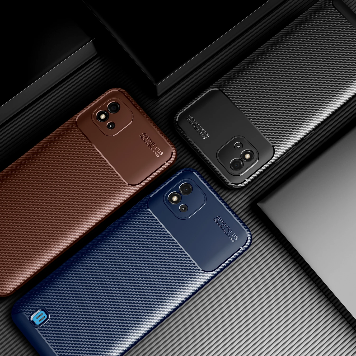 

KEYSION Shockproof Phone Case for Realme C20 Carbon Fiber Texture Silicone Back Cover for Realme C20