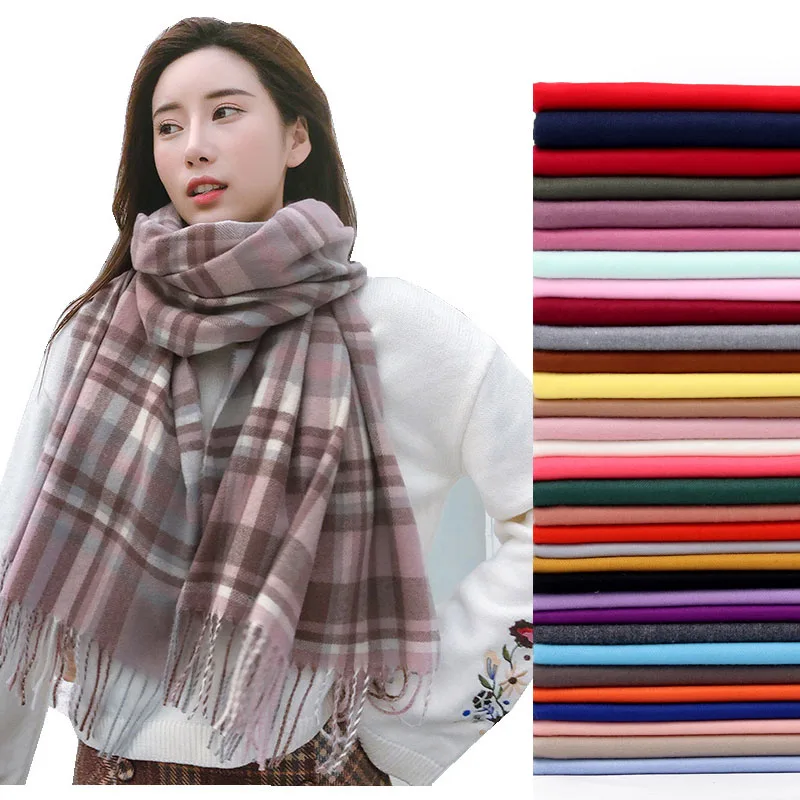 

Warm Lattice Knitted Scarf Women Ladies Check Long Shawl Grid Tassel Winter Cashmere Scarves Shawls