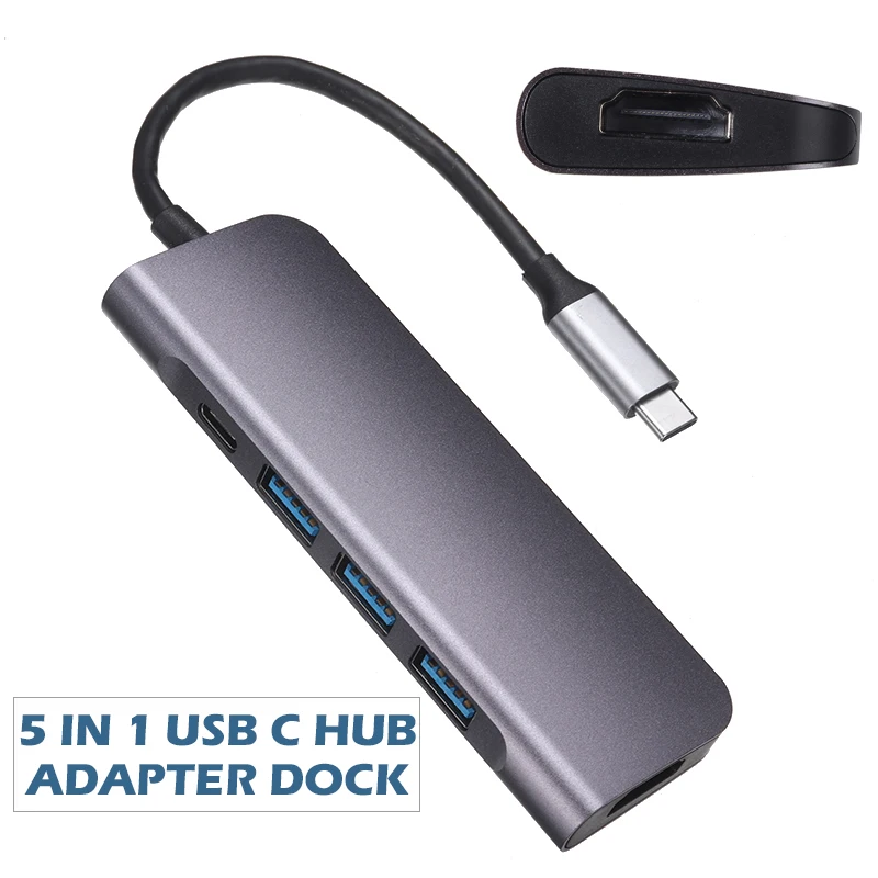 

Новое поступление 5-в-1 концентратор Тип C Male к Мульти USB 3,0 Hub адаптер надежный ноутбук, совместимому с HDMI адаптеры док-станция для Macbook Pro