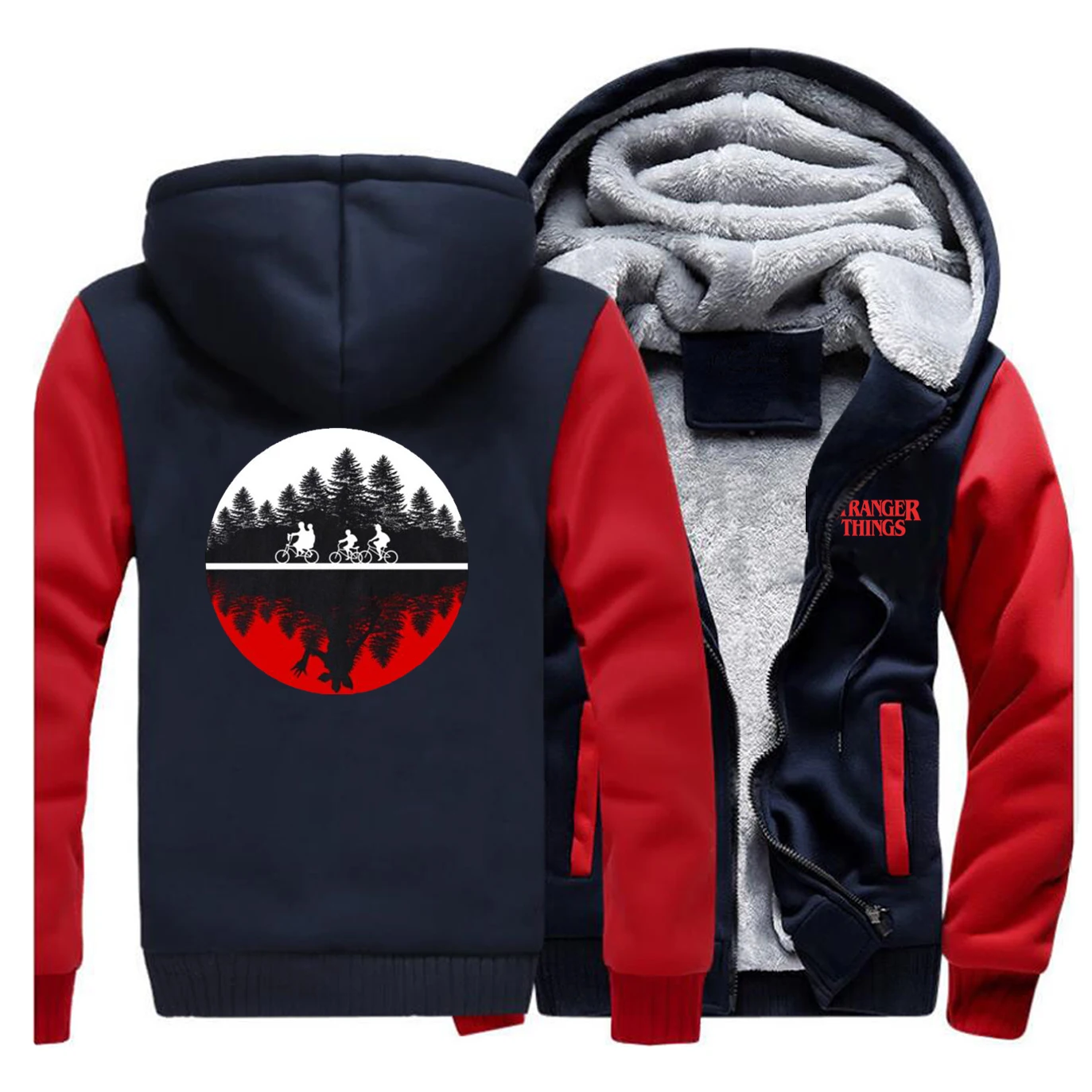 Мужская толстовка с капюшоном очень странные дела однотонная пушистая флисовая